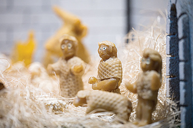 Photo shows a nativity scene made with beeswax and created by local residents. 