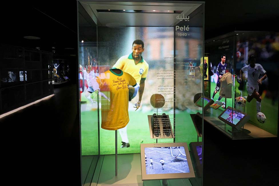 A shirt worn by Brazilian football legend Pele is on display.