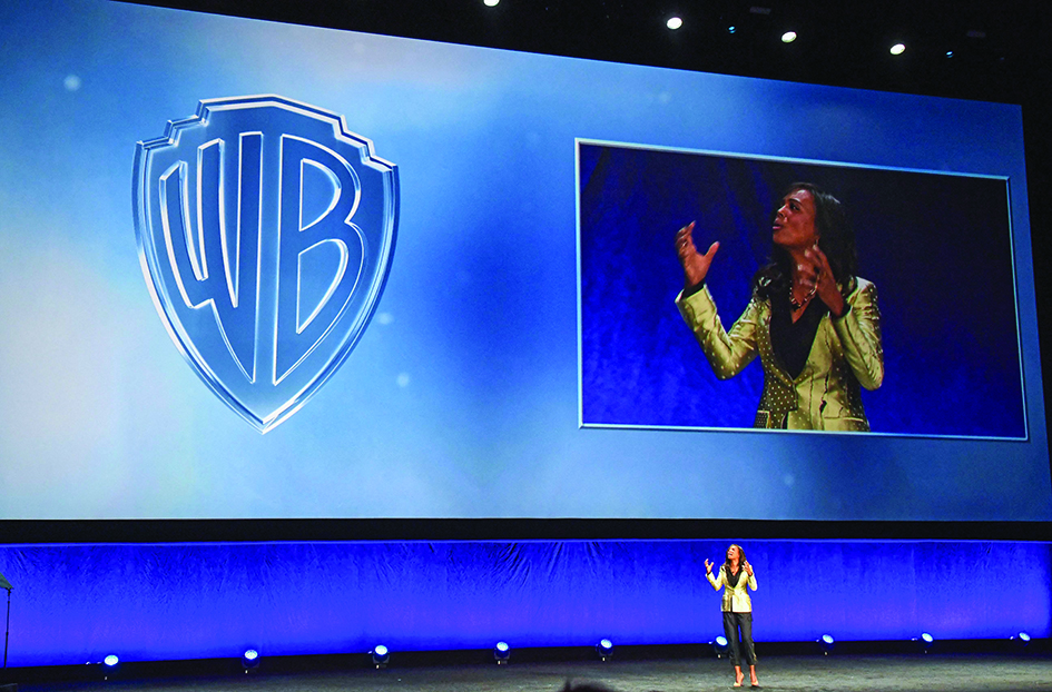 US actress Aisha Tyler speaks onstage during the Warner Bros Pictures 