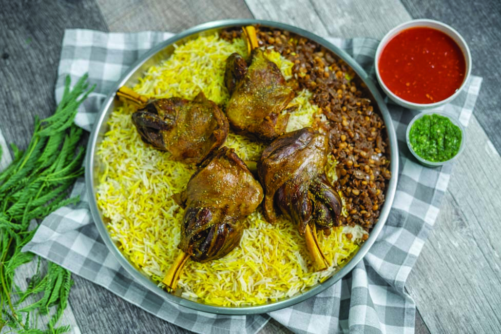 Majboos laham (rice cooked with mutton).