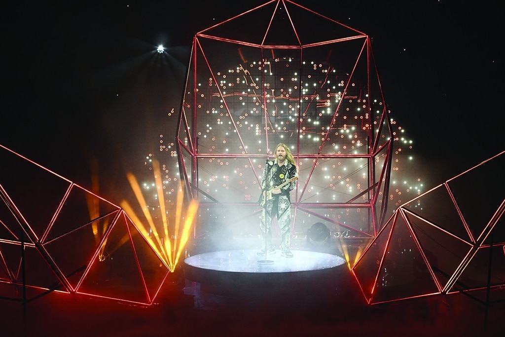 Singer Sam Ryder performs on behalf of The United Kingdom during the final of the Eurovision Song contest 2022.