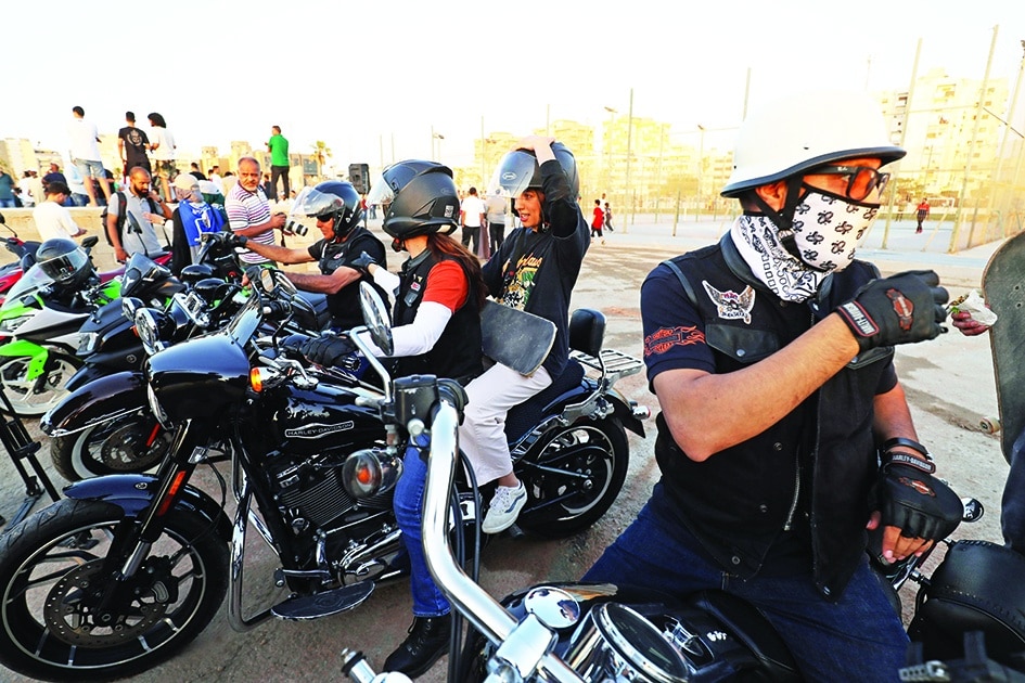 Bikers attend the inauguration of a skatepark, a first in Libya, in the capital Tripoli.