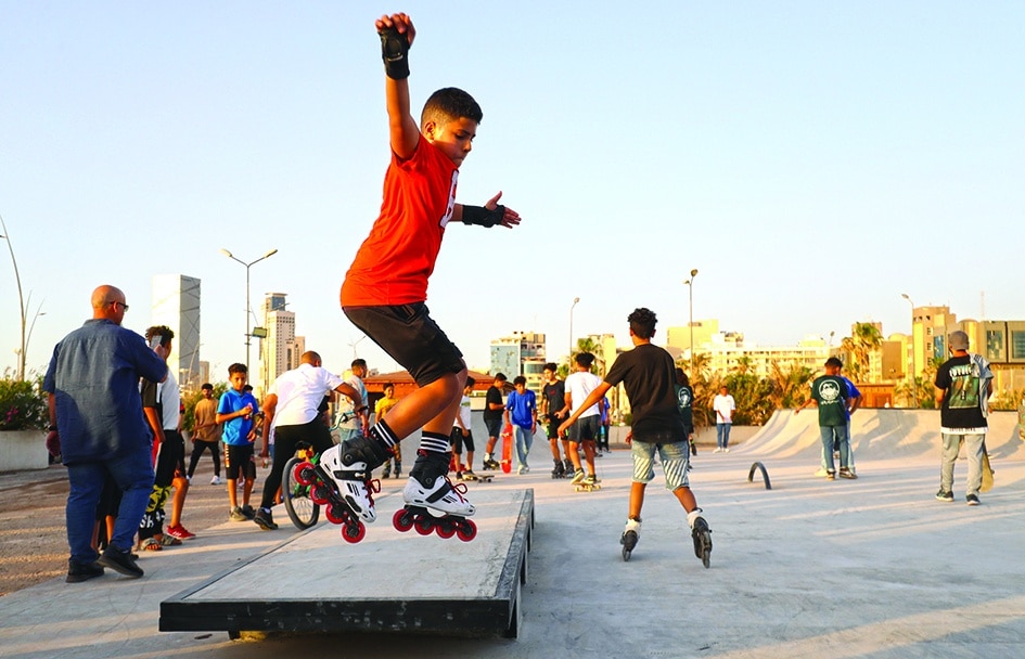 Youths show off their inline skating skills during the inauguration of a skatepark, a first in Libya, in the capital Tripoli.