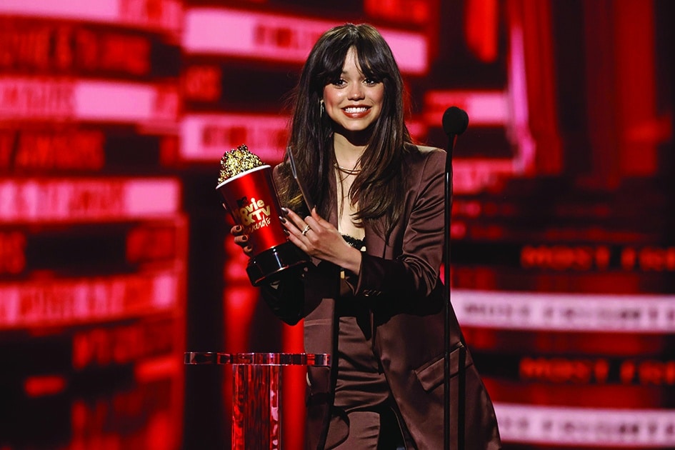 Jenna Ortega accepts the Most Frightened Performance Award onstage.