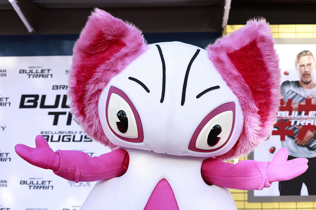 The mysterious mascot named Momomon attends the Los Angeles premiere of 