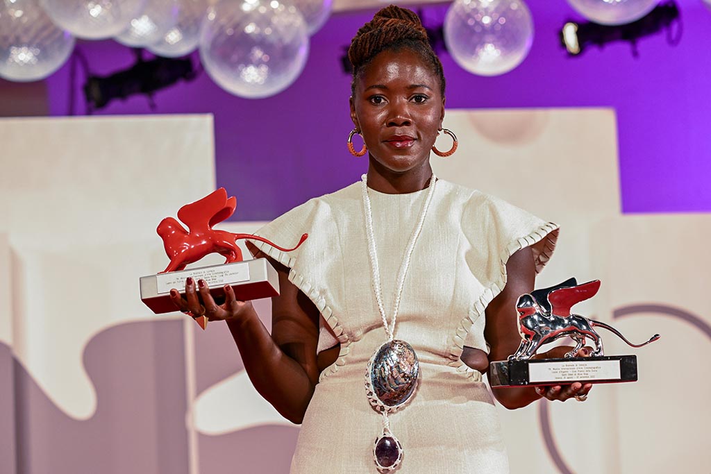 French director Alice Diop poses after receiving the Lion of the Future – 