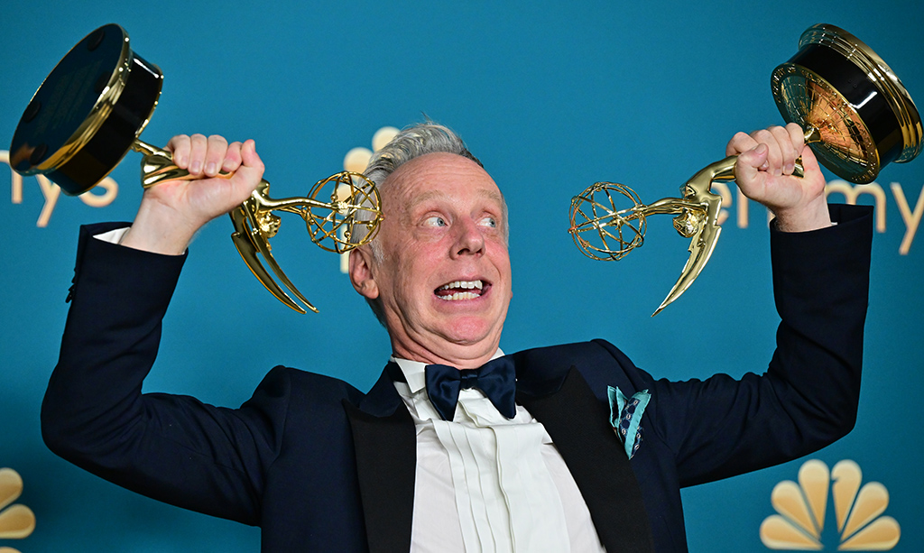 US director and writer Mike White poses with the Emmy for Outstanding Limited or Anthology Series or Movie for 