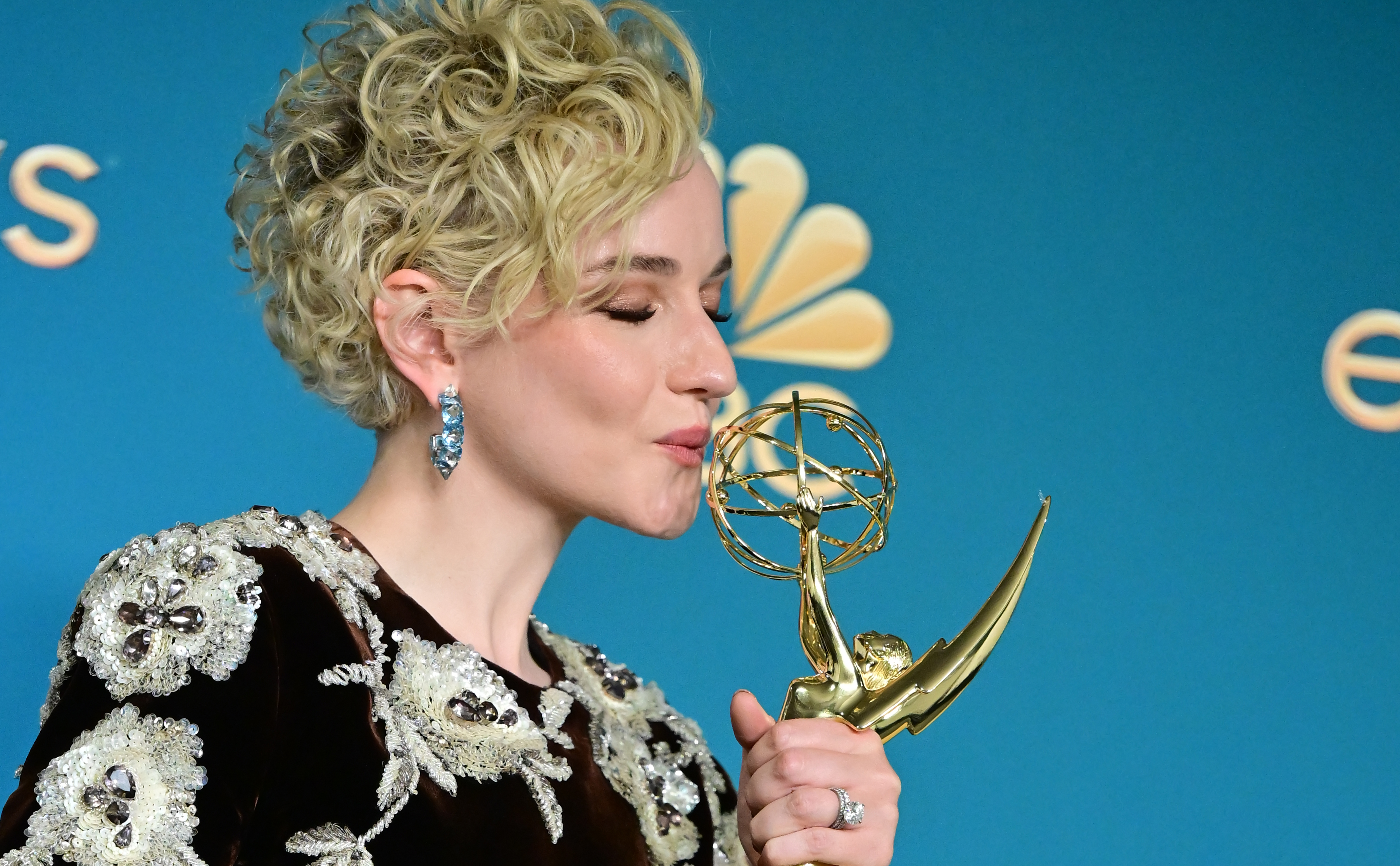 US actress Julia Garner poses with the Emmy for Outstanding Supporting Actress In A Drama Series for 