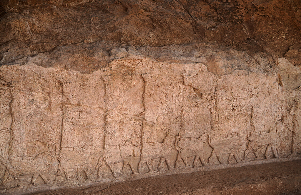 A picture shows a carved plaque lining an ancient irrigation canal dating back to Assyrian times, in the archaeological site of Faydeh (Faida) in the mountains near the town of the same name in the autonomous Kurdish region of Iraq.