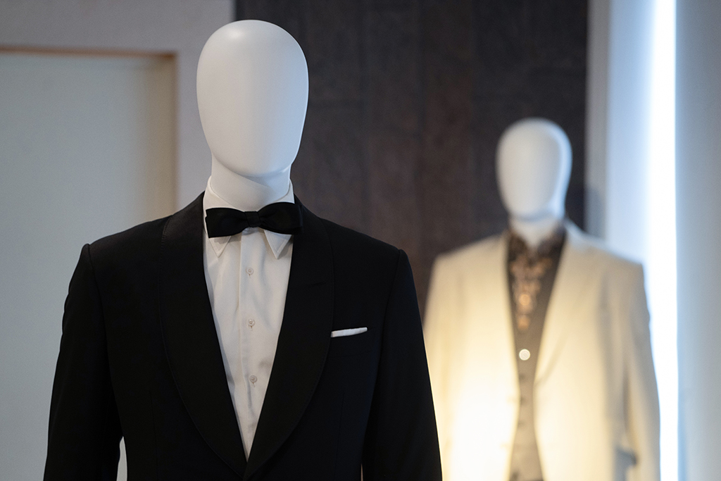 A tuxedo worn by British actor Daniel Craig is displayed during a photocall ahead of the 