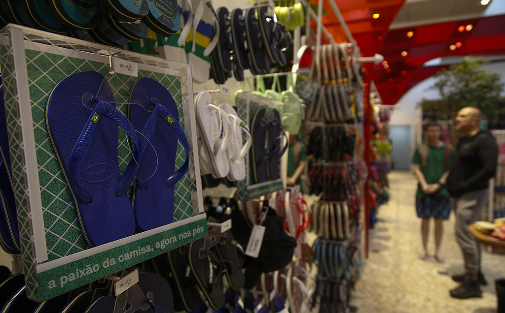 Brazilian Havaianas flip-flop are displayed at a store in Sao Paulo.