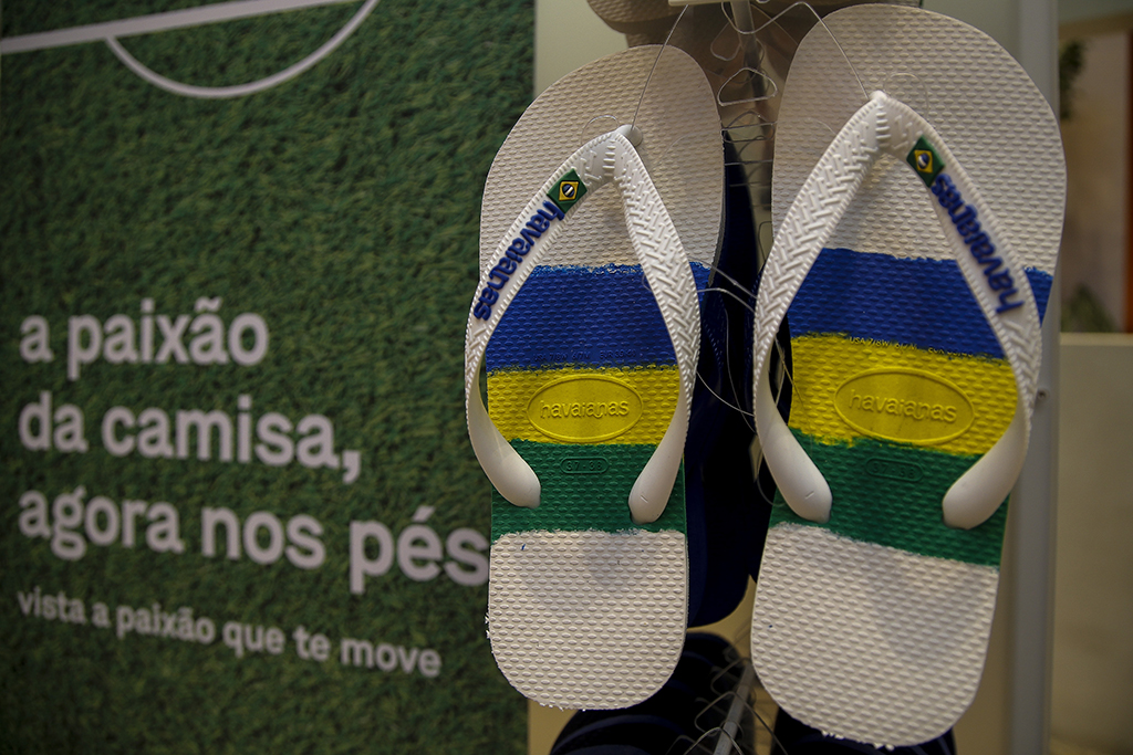 Brazilian Havaianas flip-flop are displayed at a store in Sao Paulo, Brazil.