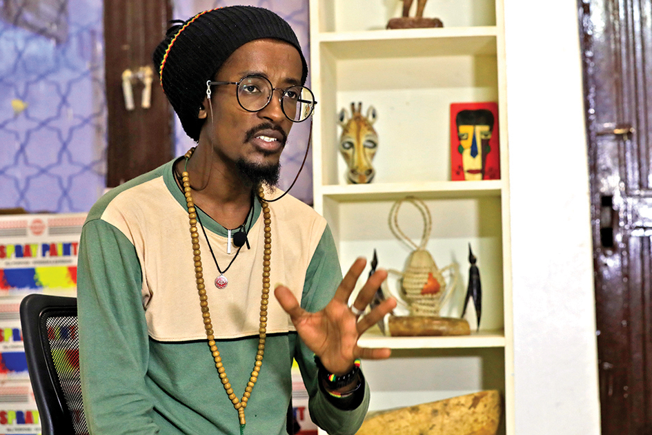 Sudanese Rastafari Ahmed, 31, also known as Max Man, talk during an interview at an art exhibition in Sudan's capital Khartoum.
