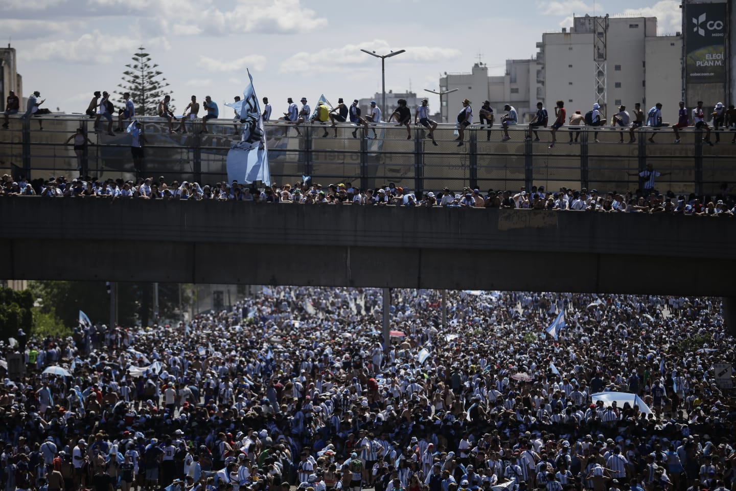 Argentina World Cup winners ditch bus for chopper ride over Buenos Aires