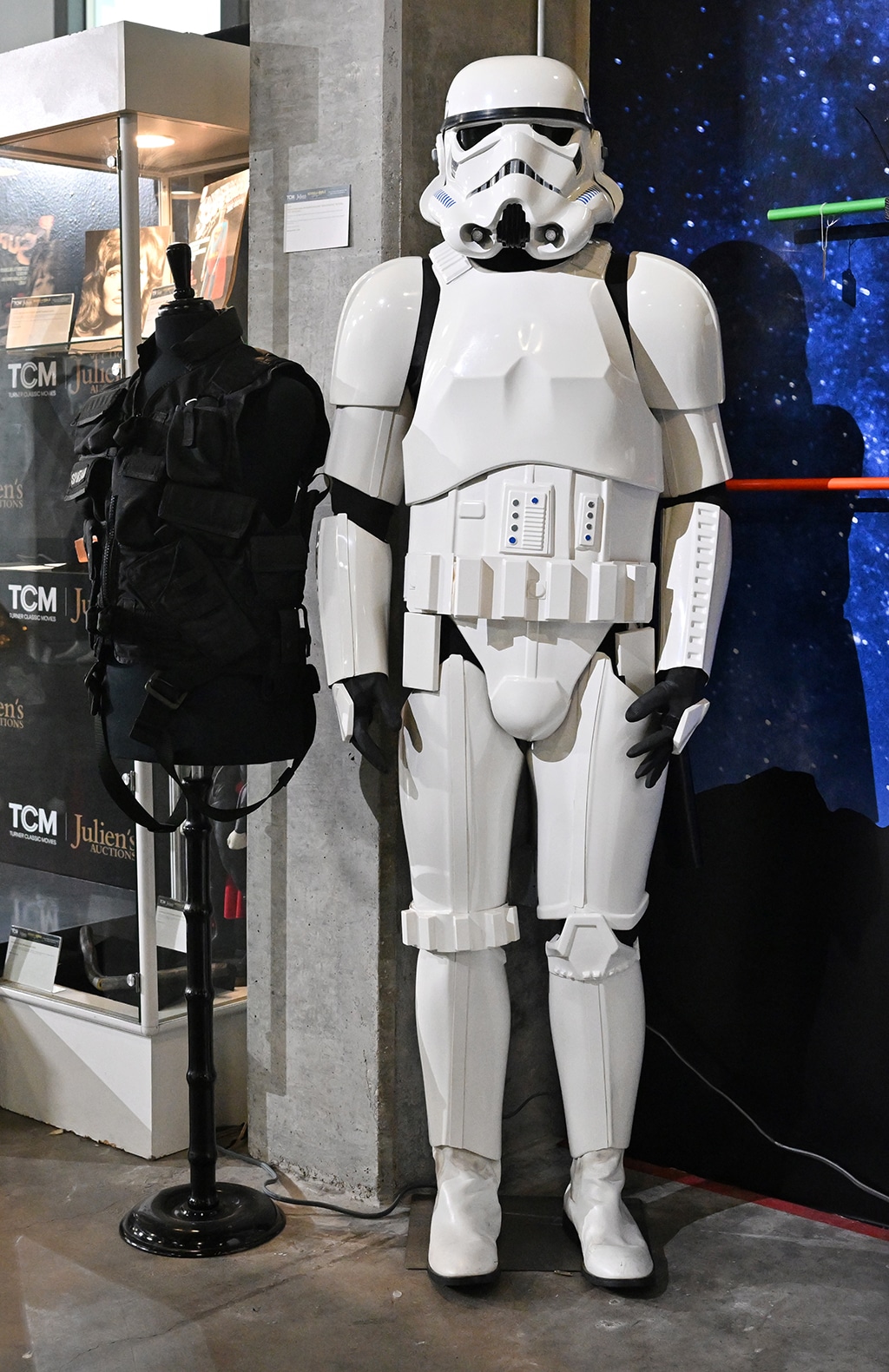 BEVERLY HILLS: A complete and original Stormtrooper suit worn and used in the 2019 Disney+ Star Wars series 'The Mandalorian' is displayed at Julien's Auctions in Beverly Hills, California, on December 12, 2022, ahead of the 'Julien's Auctions and TCM Present: Icons & Idols: Hollywood.' -- AFP