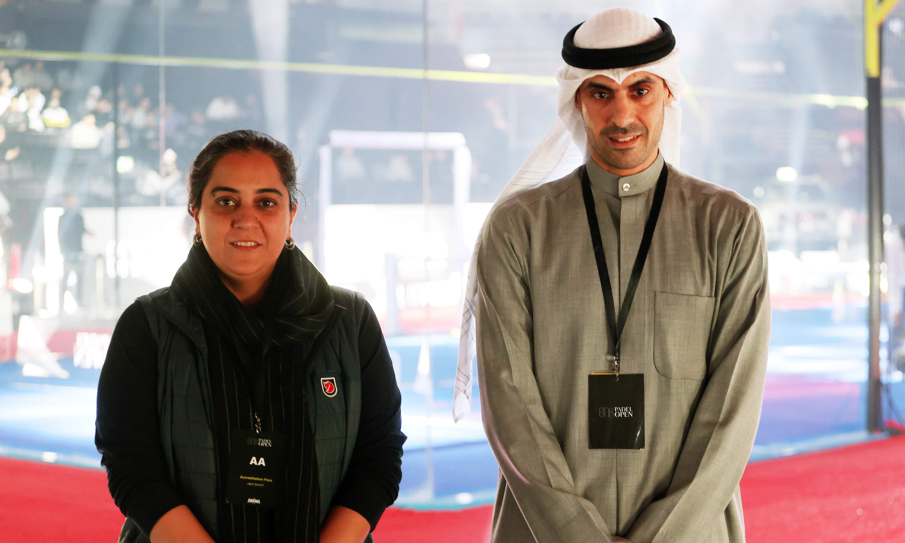Bader Al-Kharafi (right) and Chairperson of the women's sports committee and member of Kuwait Olympic Committee Fatma Hayat (left).