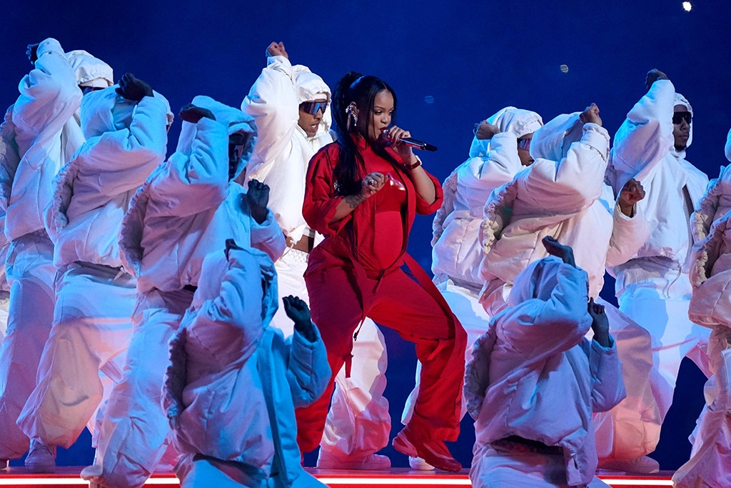 Barbadian singer Rihanna performs during the halftime show of Super Bowl.
