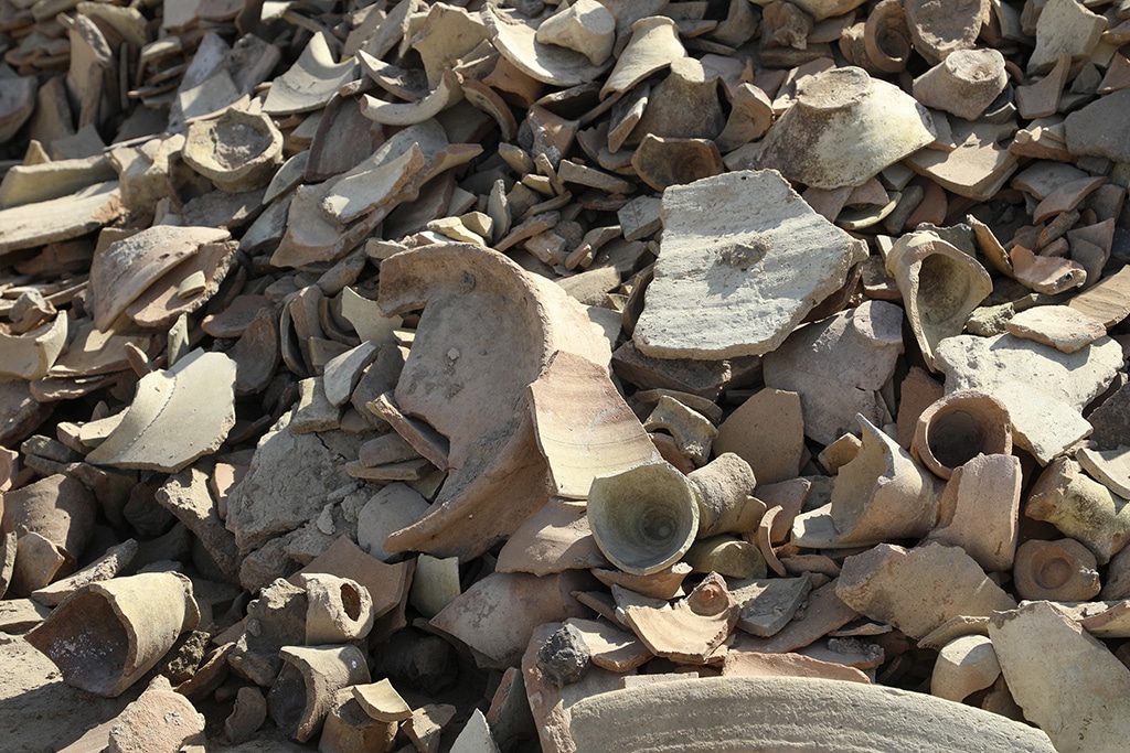 Shards pottery are seen at the newly-excavated trench at the site of the ancient city-state of Lagash.