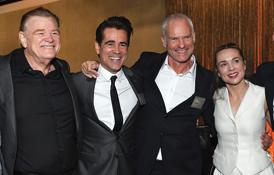 (From left to right) Actors Brendan Gleeson, Colin Farrell director Martin McDonagh and actress Kerry Condon arrive at the 95th Annual Oscars Nominees Luncheon.