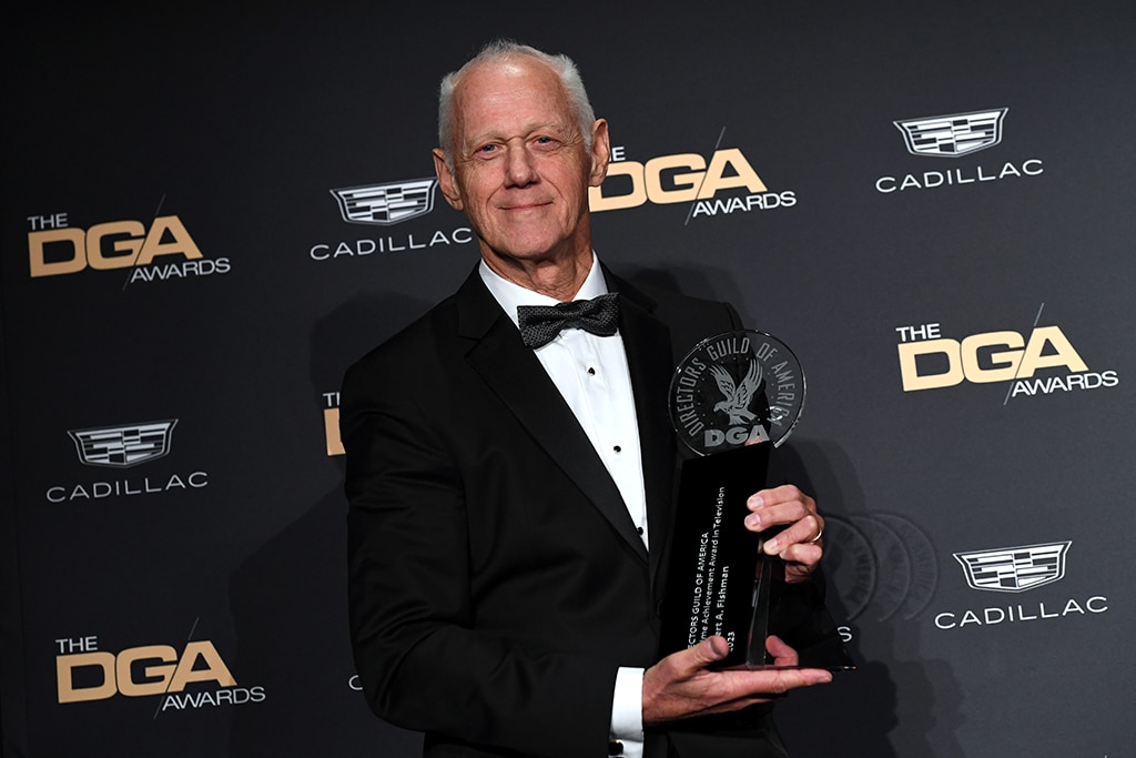 Honoree Robert A Fishman poses with the Lifetime Achievement Award in Television.