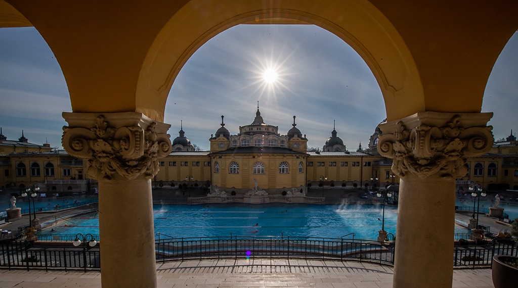 General overview of the Szechenyi Spa in Budapest, Hungary.