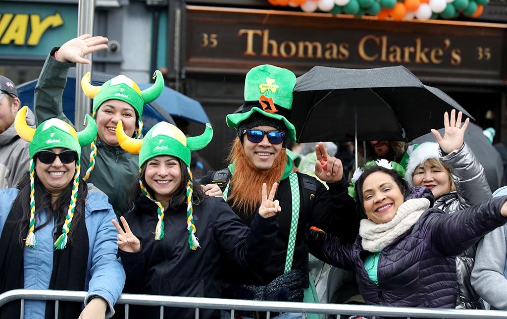 Revelers pose for a photograph while attending the annual St Patrick’s Day parade in Dublin. 