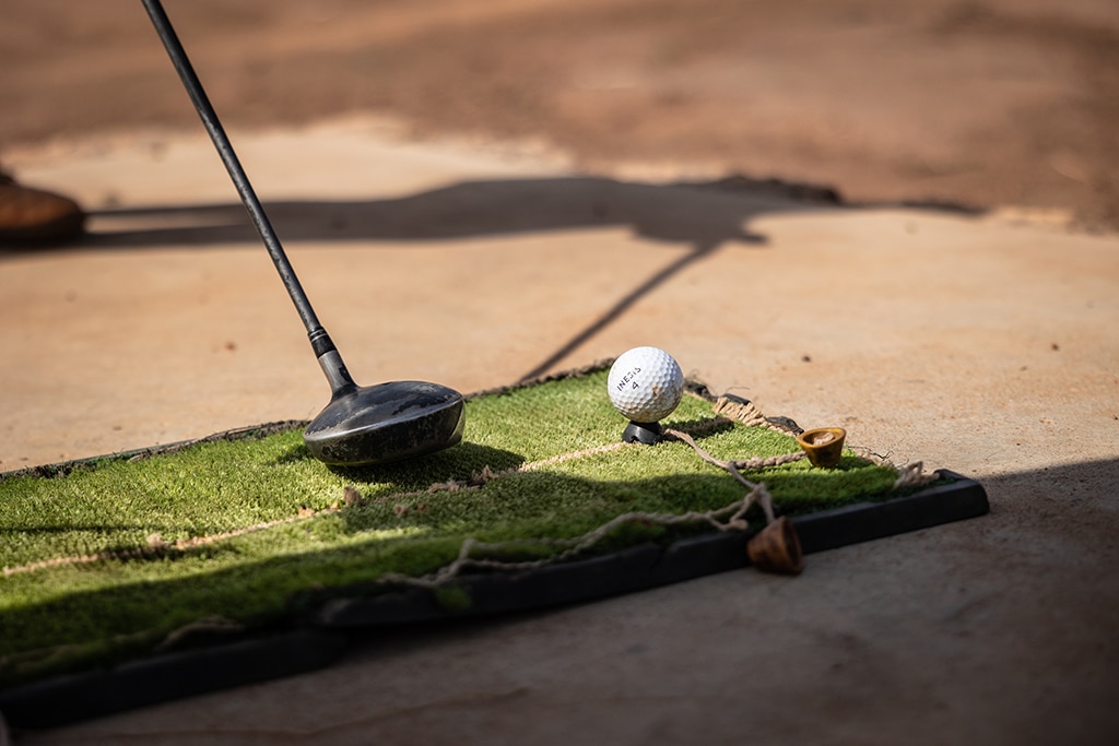 A general view of a small synthetic grass mat that is used to plays golf at Ouagadougou's Golf Club.