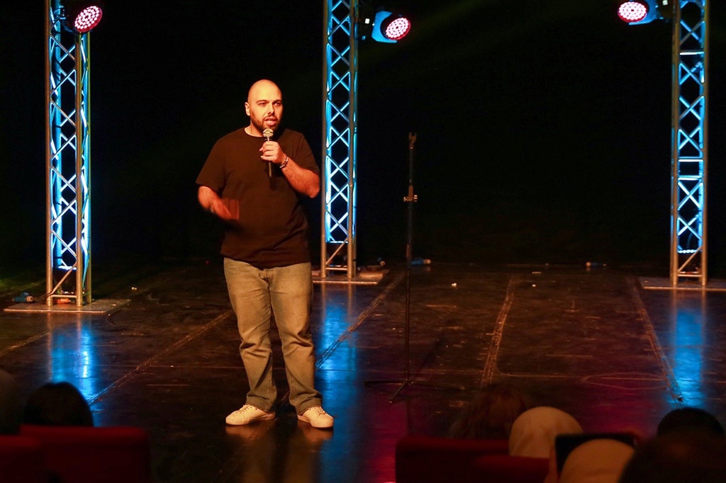 Kamal Sailos, a graduate of the Amman Comedy Club (ACC), performs on stage at the Al-Shams theatre in Amman.