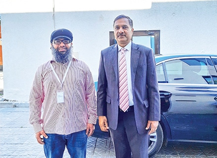 Indian Ambassador Dr Adarsh Swaika poses for photo with Kuwait Times Deputy Managing Editor Shakir Reshamwala.