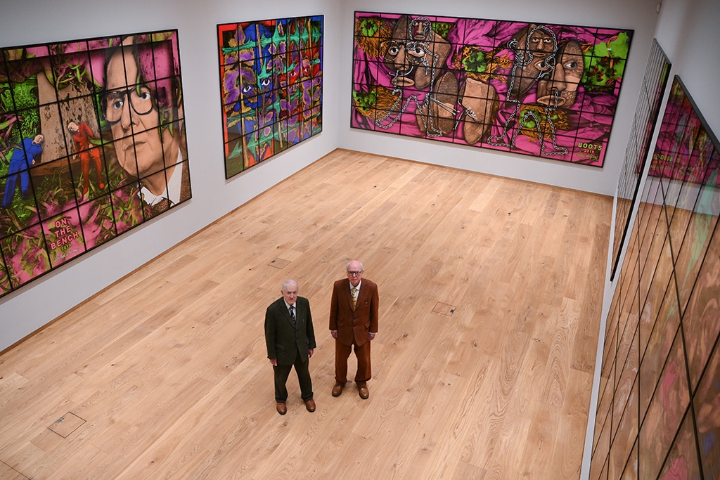 Italian artist Gilbert Prousch (Left) and British artist George Passmore, better known as 'Gilbert and George', pose for a photo.