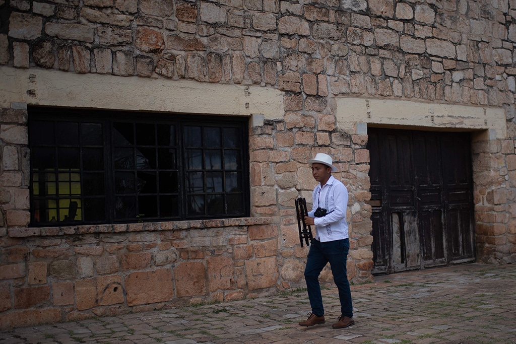 Mexican TikToker Santos Tuz prepares to record a video to spread the Mayan language in Oxkutzcab, Yucatan State, Mexico.