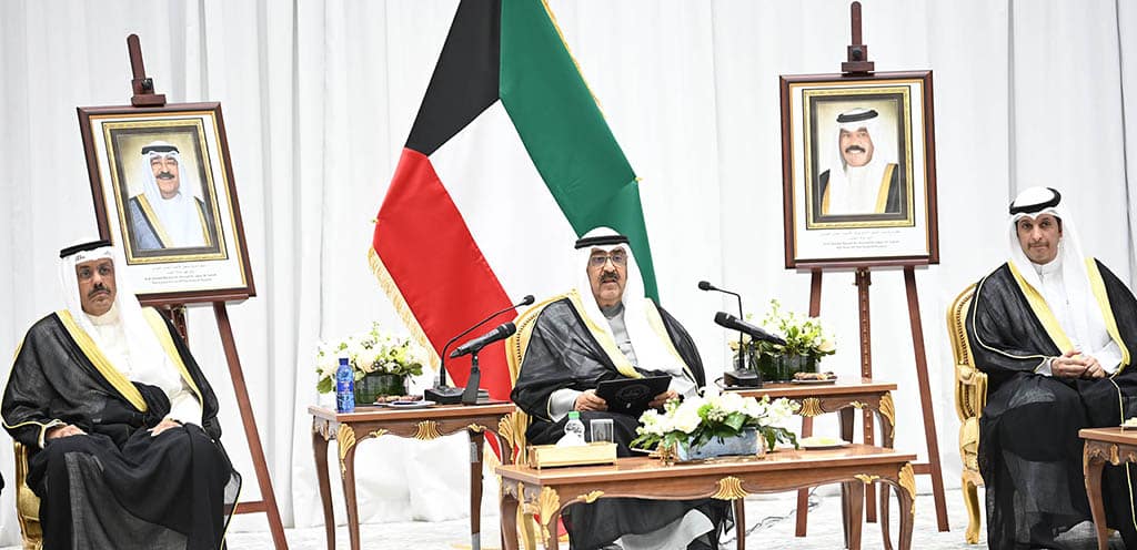 KUWAIT: HH the Crown Prince Sheikh Mishal Al-Ahmad Al-Jaber Al-Sabah (center)  speaks during his visit to the sports club.