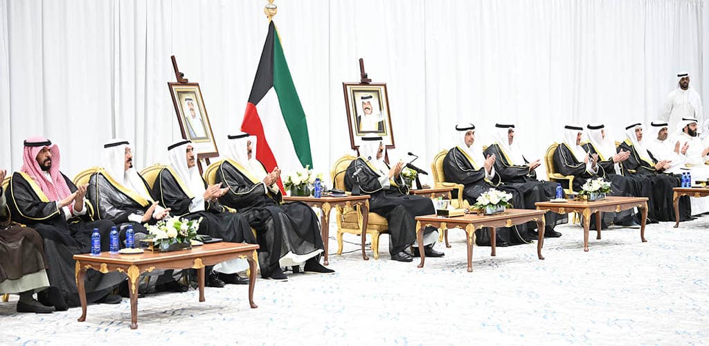 HH the Crown Prince Sheikh Mishal Al-Ahmad Al-Jaber Al-Sabah (center) is seen with senior officials during his visit.