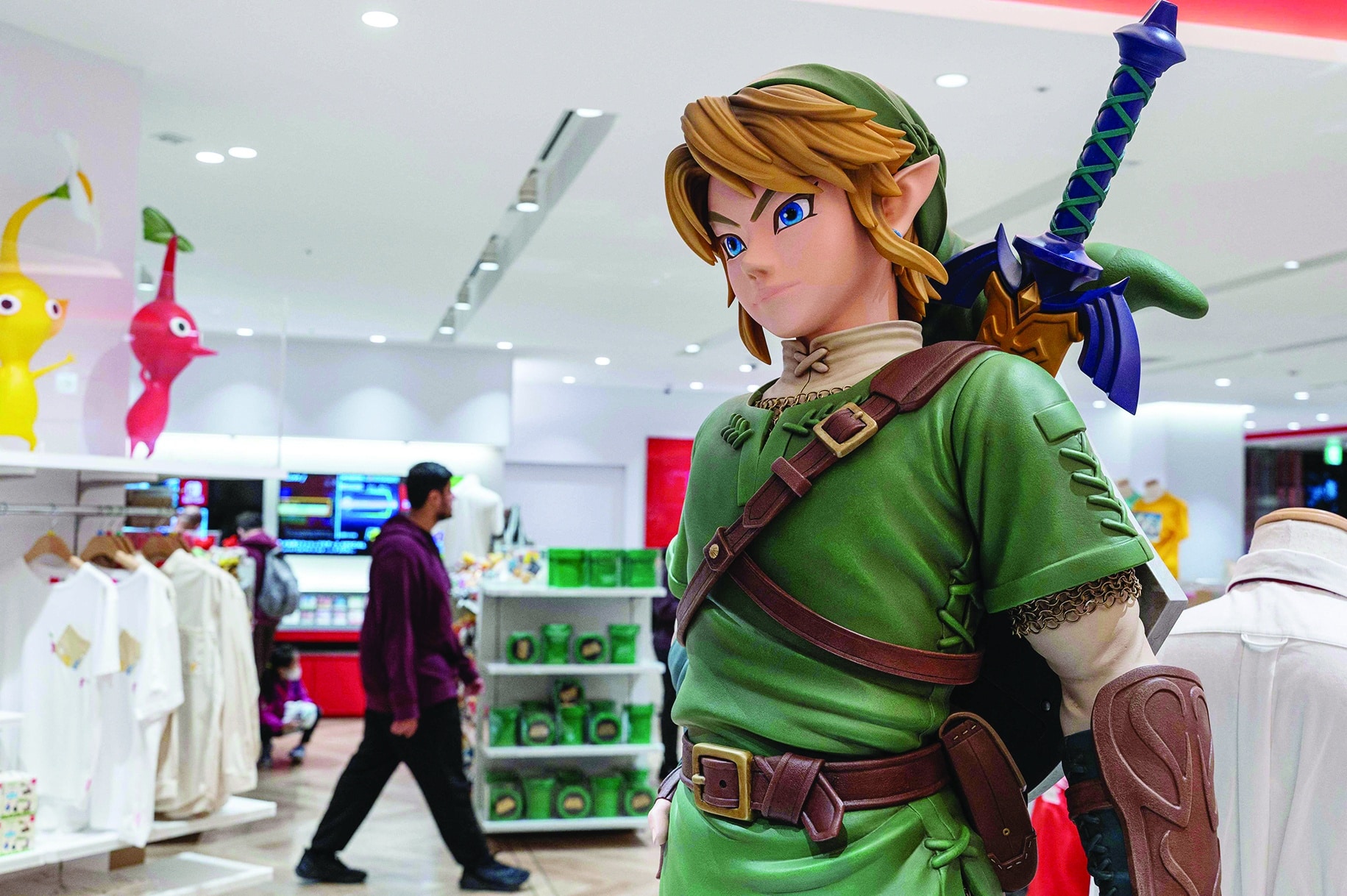A display (right) for Japanese gaming giant Nintendo's long-running 'Legend of Zelda' game series, at the company's official store in Tokyo's Shibuya district.