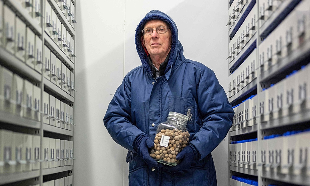Senior research leader Dr John Dickie poses for photographs in the Kew Millennium Seed Bank in Wakehurst.