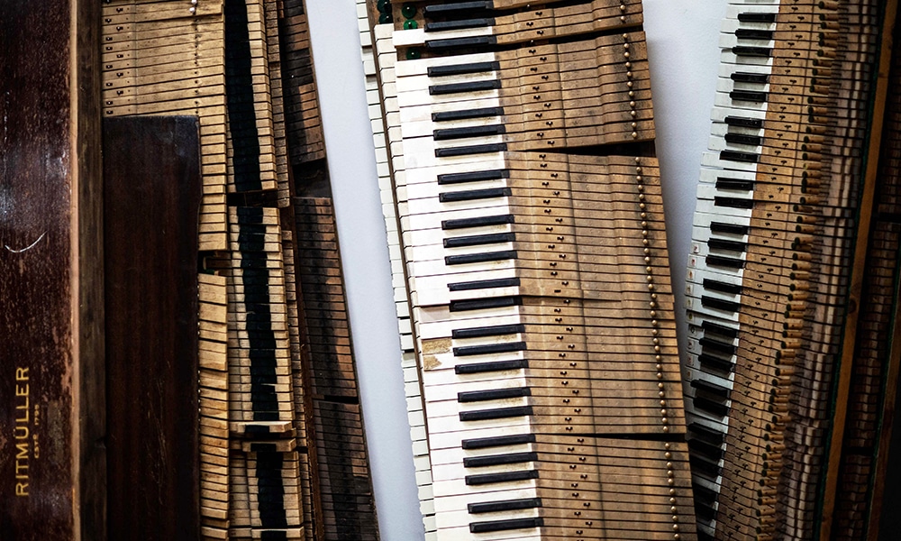 Pianos keyboard are pictured at the Painodrome.