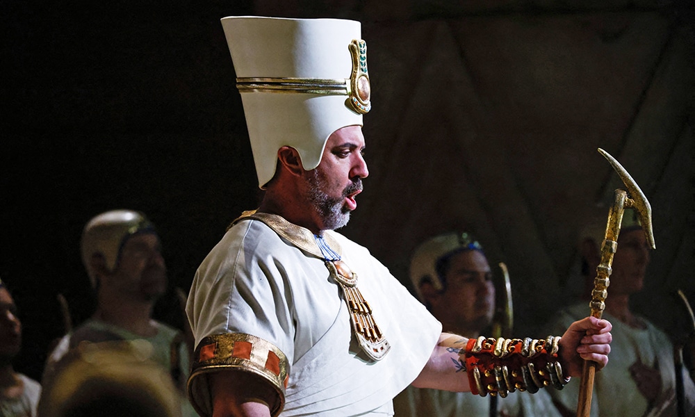Opera singer Christian Van Horn performs during the final performance of Giuseppe Verdi's 'Aida' at the Metropolitan Opera House in Lincoln Center.