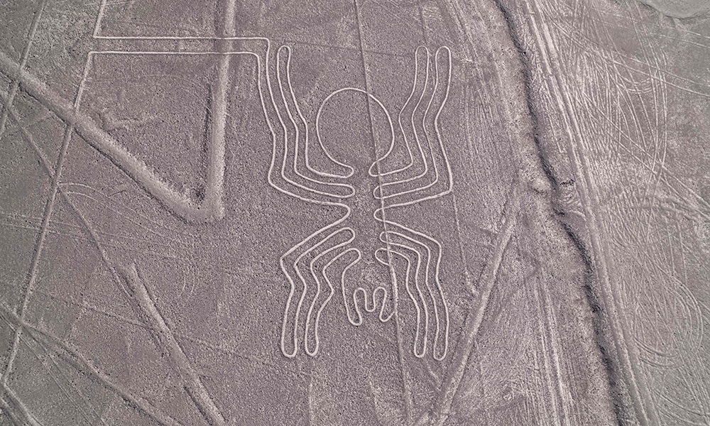 Image of gigantic geoglyphs, known as the Nazca lines, built by people belonging to the Nazca culture, around 1600 years ago in Nazca, southern Peru.