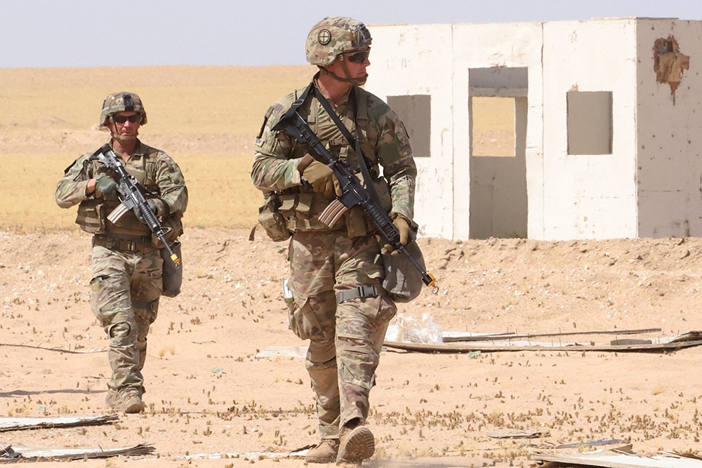 US military personnel participate in the Best Squad Competition at the Buehring base camp in Udairi, in the northwestern region of Kuwait, on May 10, 2023. (Photo by Yasser Al-Zayyat / AFP)