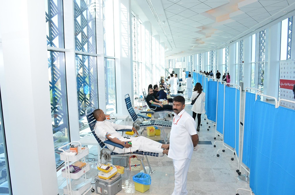 Citizens and expats donate blood during the blood drive held in Al-Kout Mall.