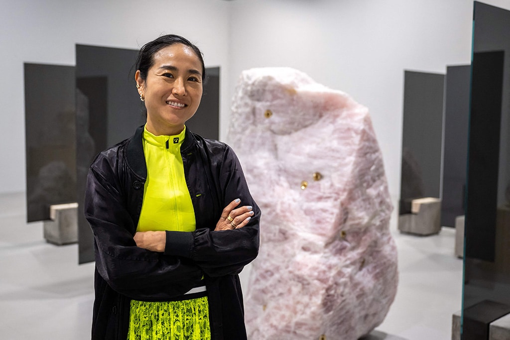 US artist Mika Tajima poses at the Unlimited section of Art Basel.