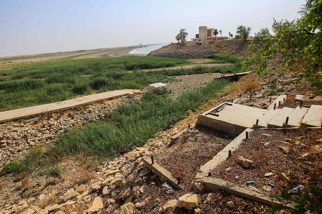 A picture shows dilapidated touristic installations by the Habbaniyah lake affected by severe drought in Iraq's Anbar province.
