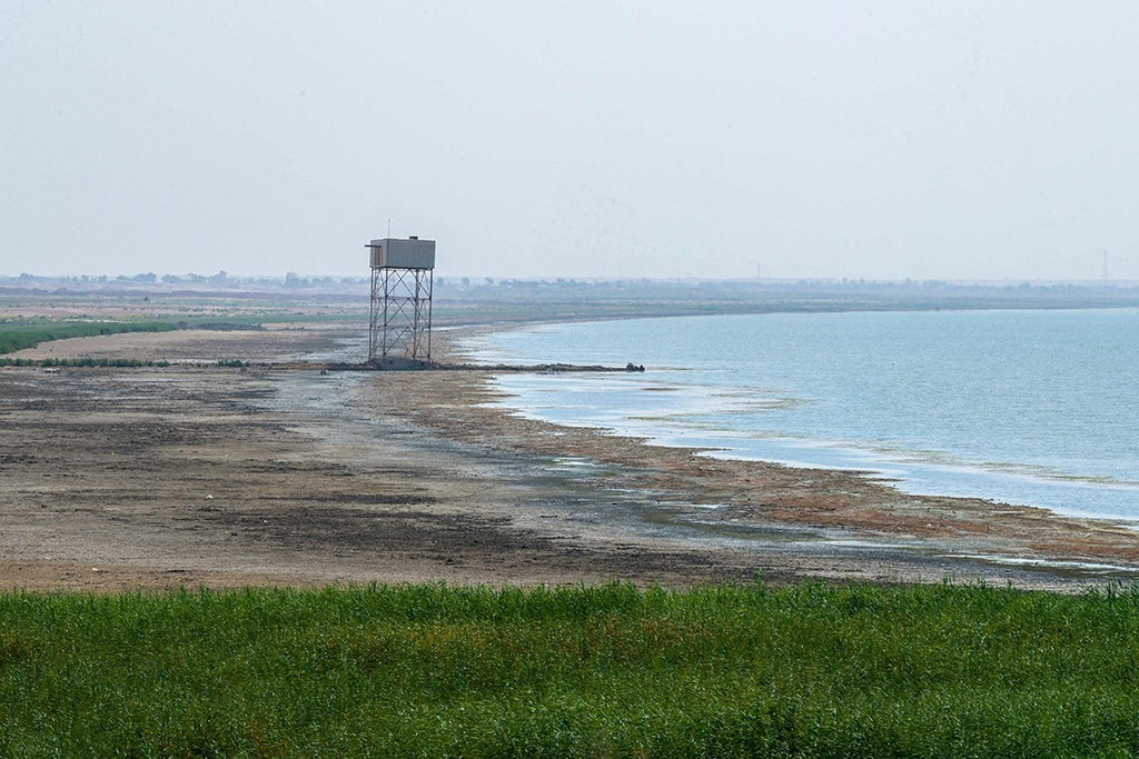 A picture shows the receding waterline of the Habbaniyah lake affected by severe drought in Iraq's Anbar province.
