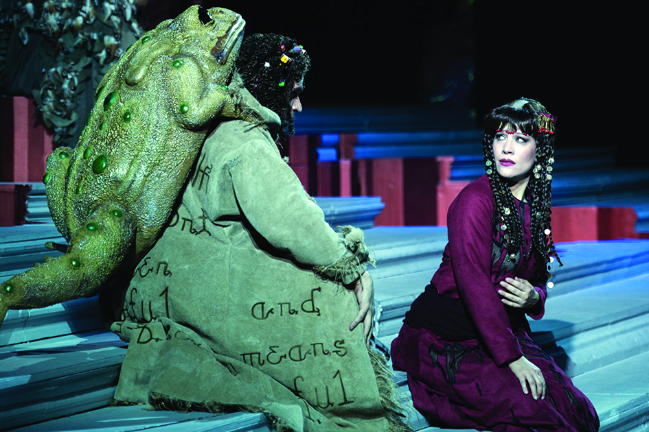 This photo shows Italian soprano Francesca Dotto (right) and US tenor Michael Fabiano perform in Giacomo Puccini's 